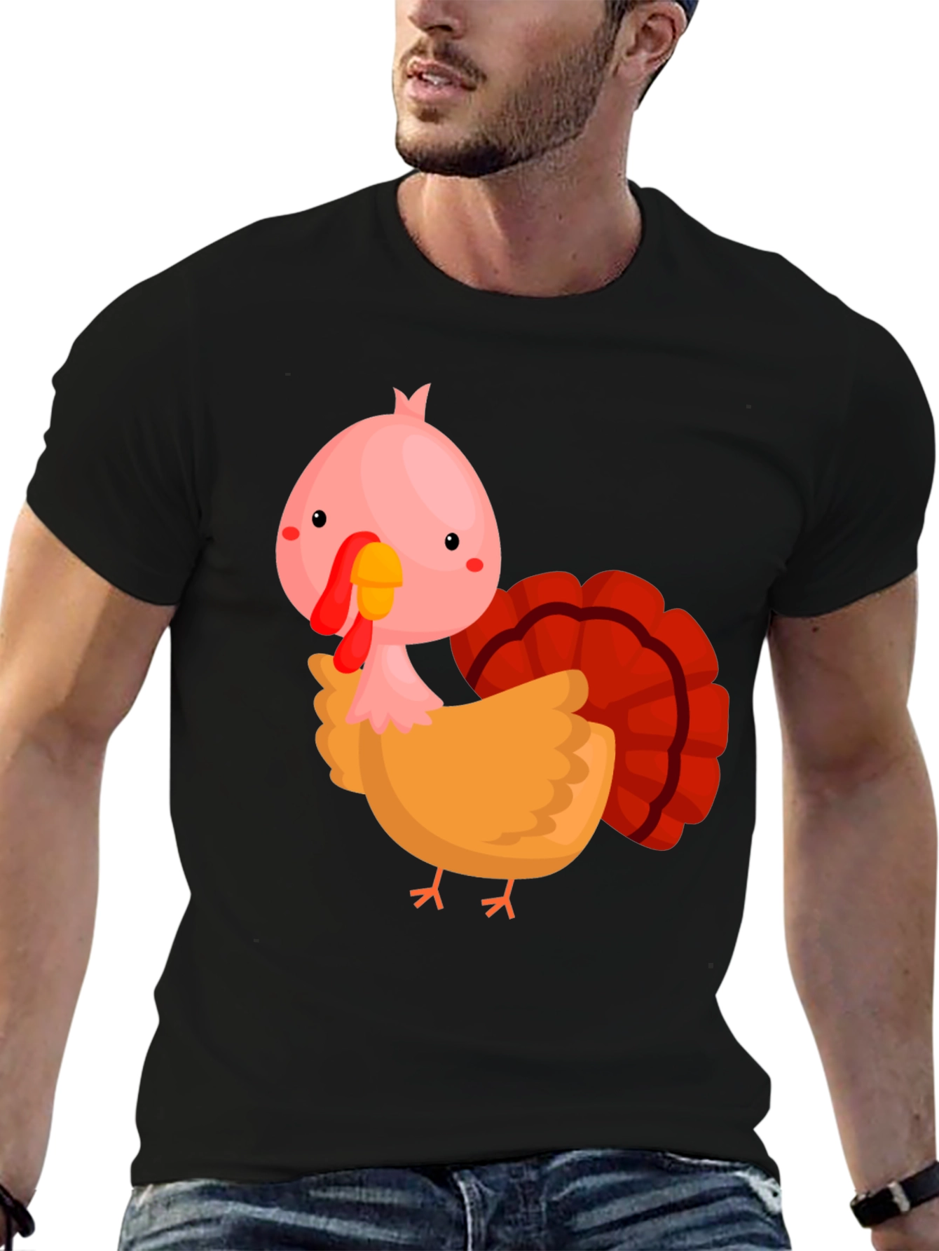 Cute Cartoon Turkey Graphic T-Shirt