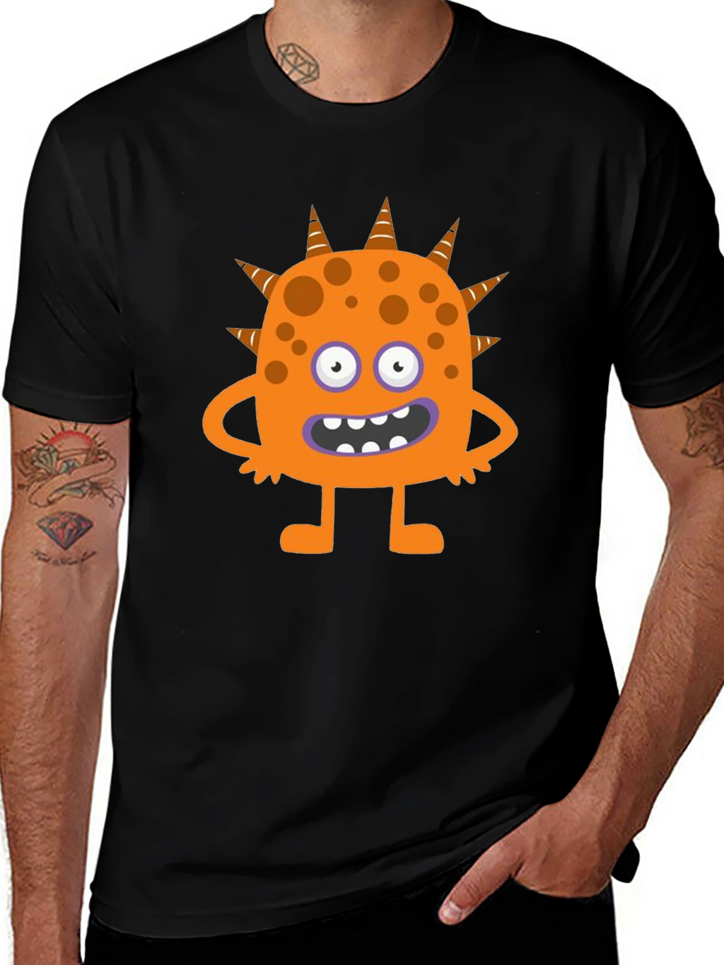 Fun Cartoon Monster Graphic Black T-Shirt