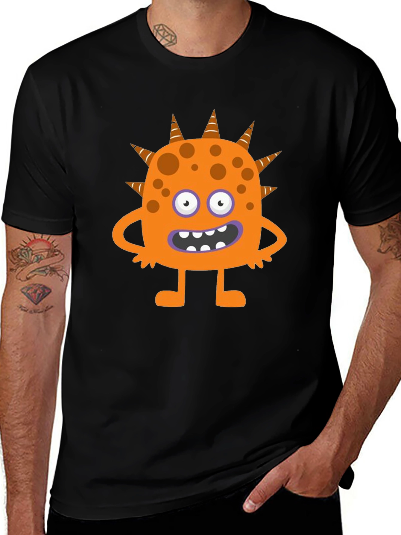Fun Cartoon Monster Graphic Black T-Shirt