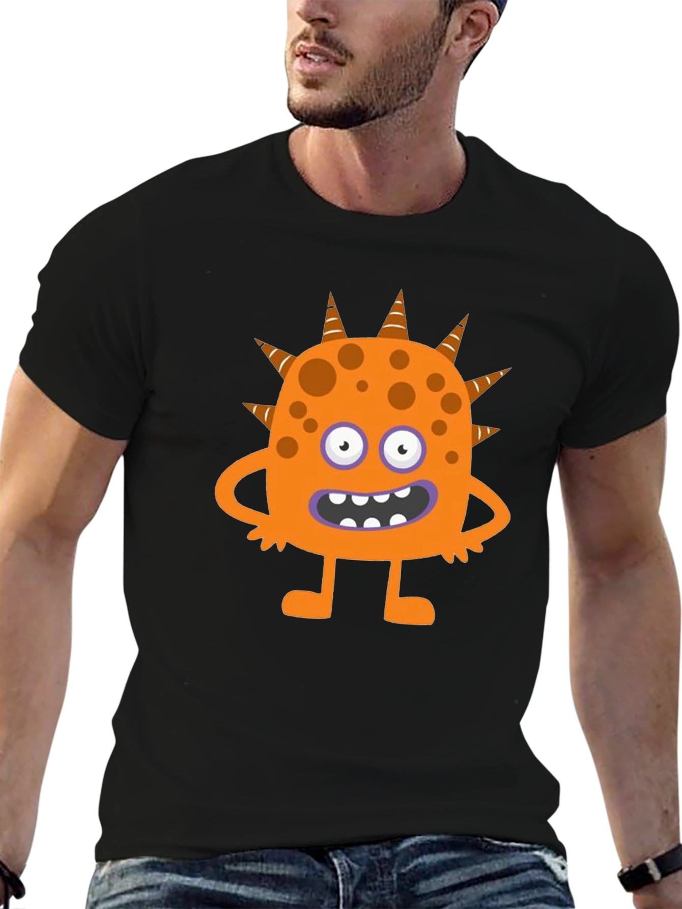 Fun Cartoon Monster Graphic Black T-Shirt