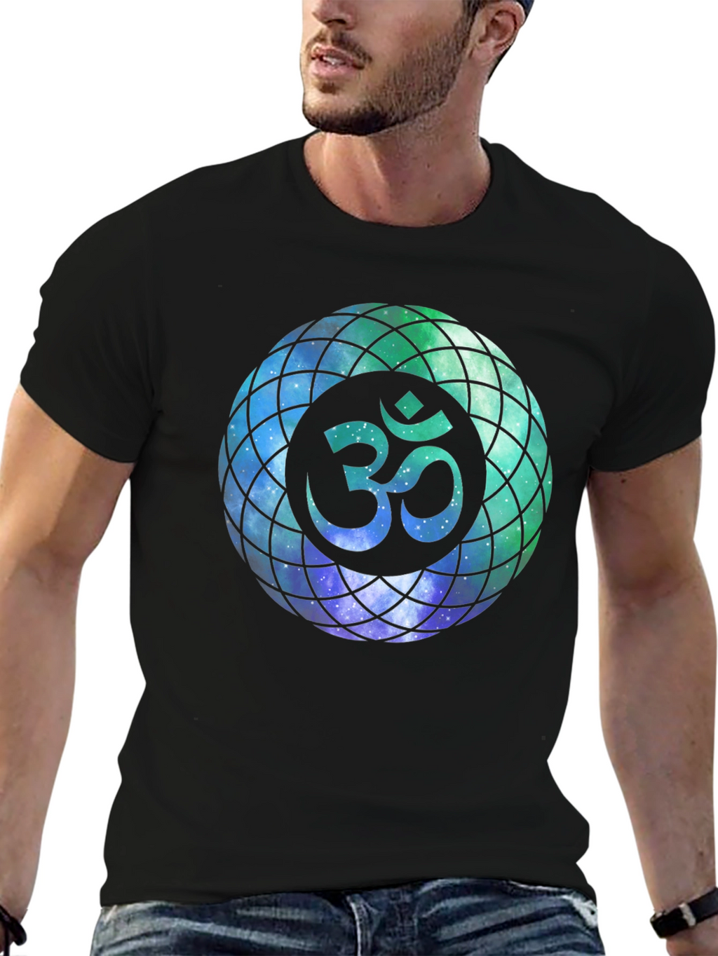 Om Galaxy Design T-Shirt - Mens Black Tee