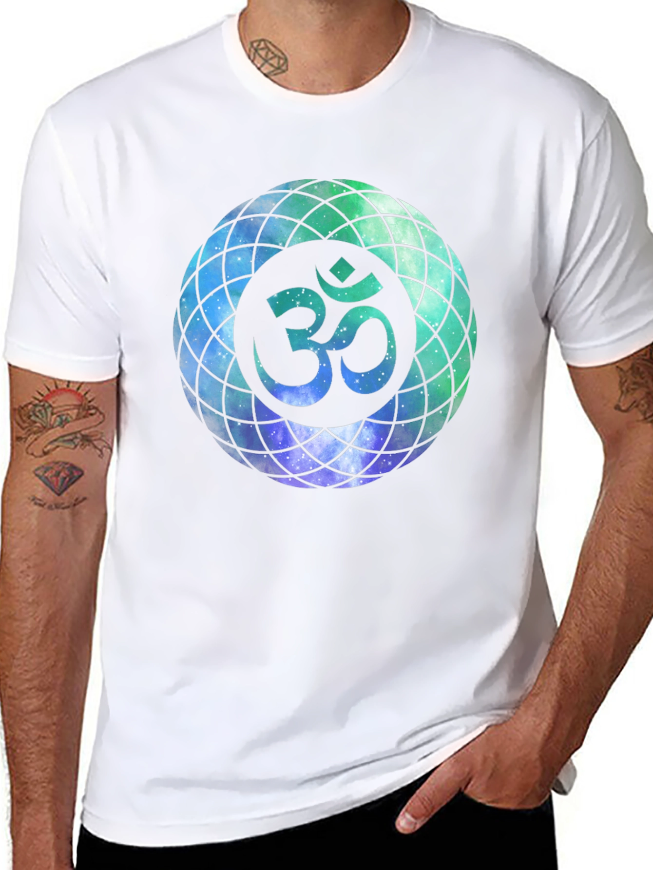 Om Galaxy Design T-Shirt - Mens Black Tee