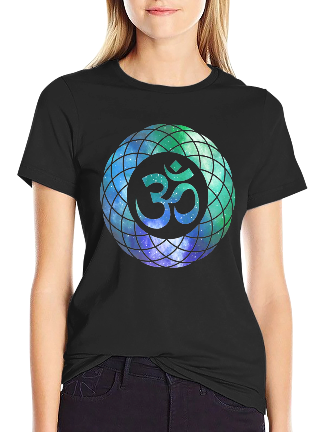 Om Galaxy Design T-Shirt - Mens Black Tee