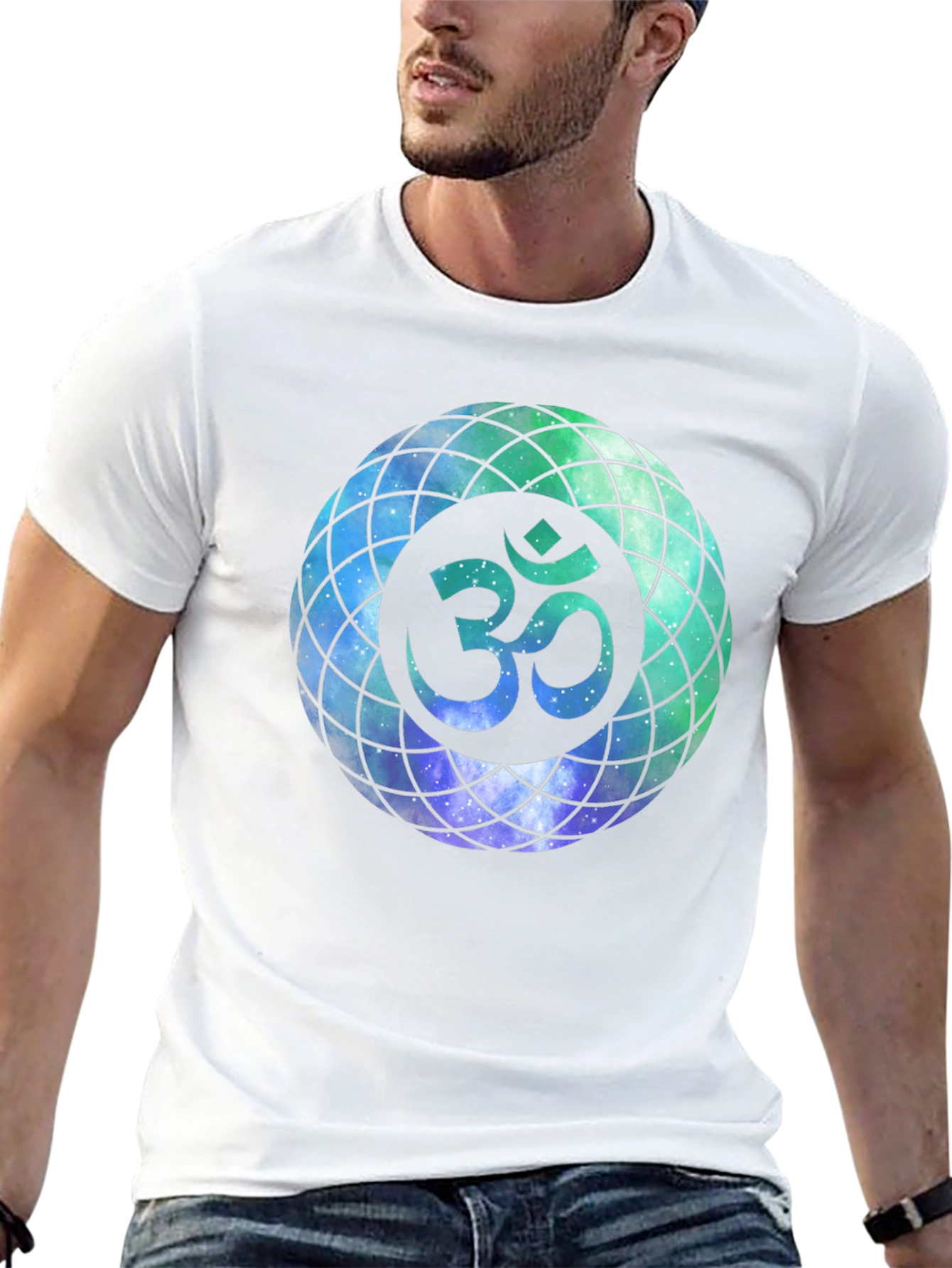 Om Galaxy Design T-Shirt - Mens Black Tee