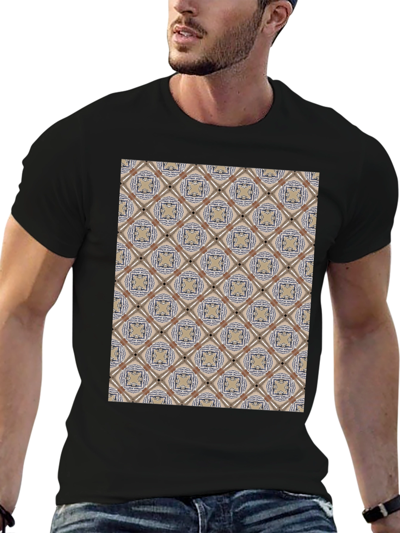 Patterned Black T-Shirt - Unique Design