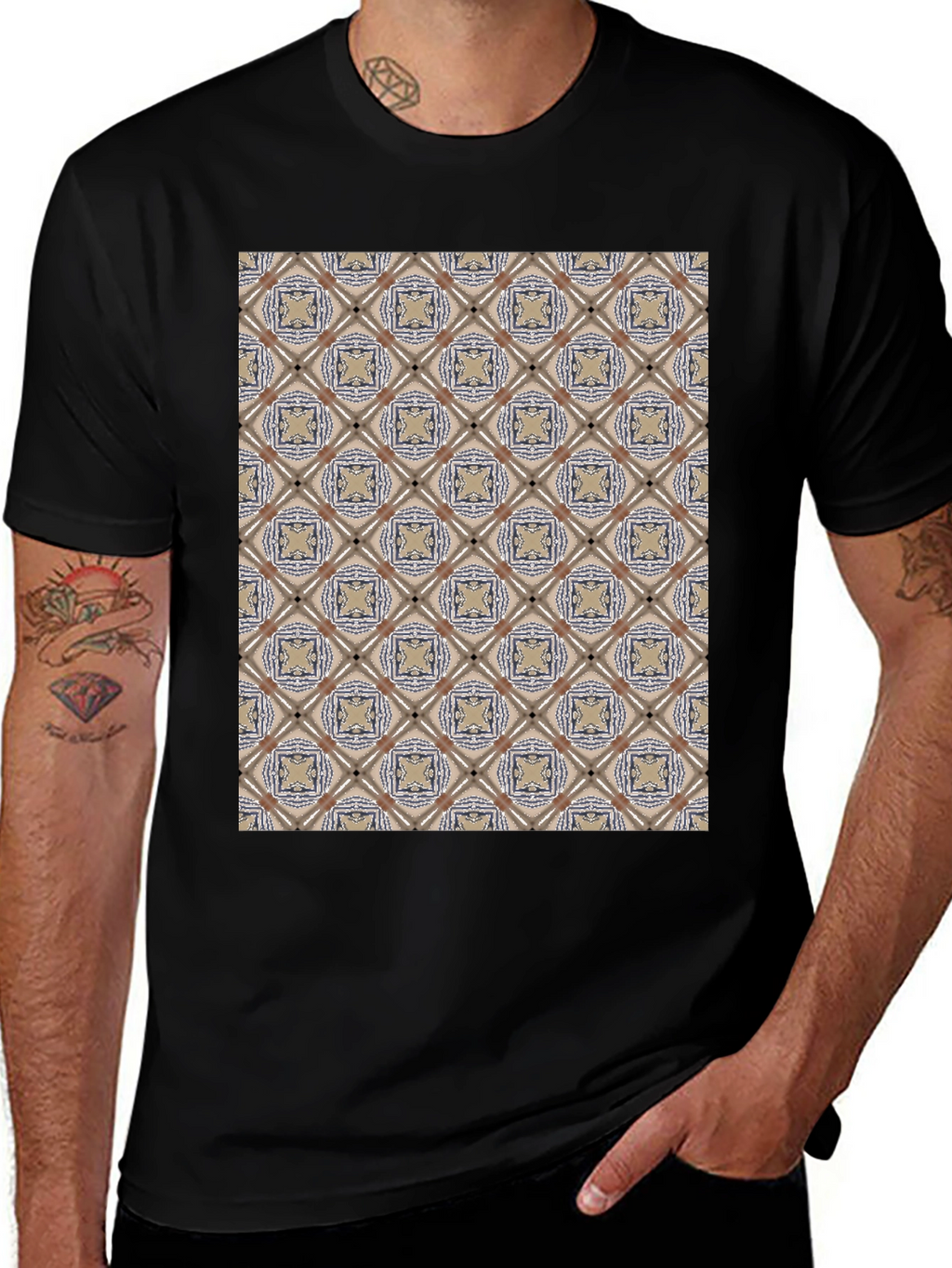 Patterned Black T-Shirt - Unique Design