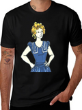 Cartoon Girl Print Black T-Shirt