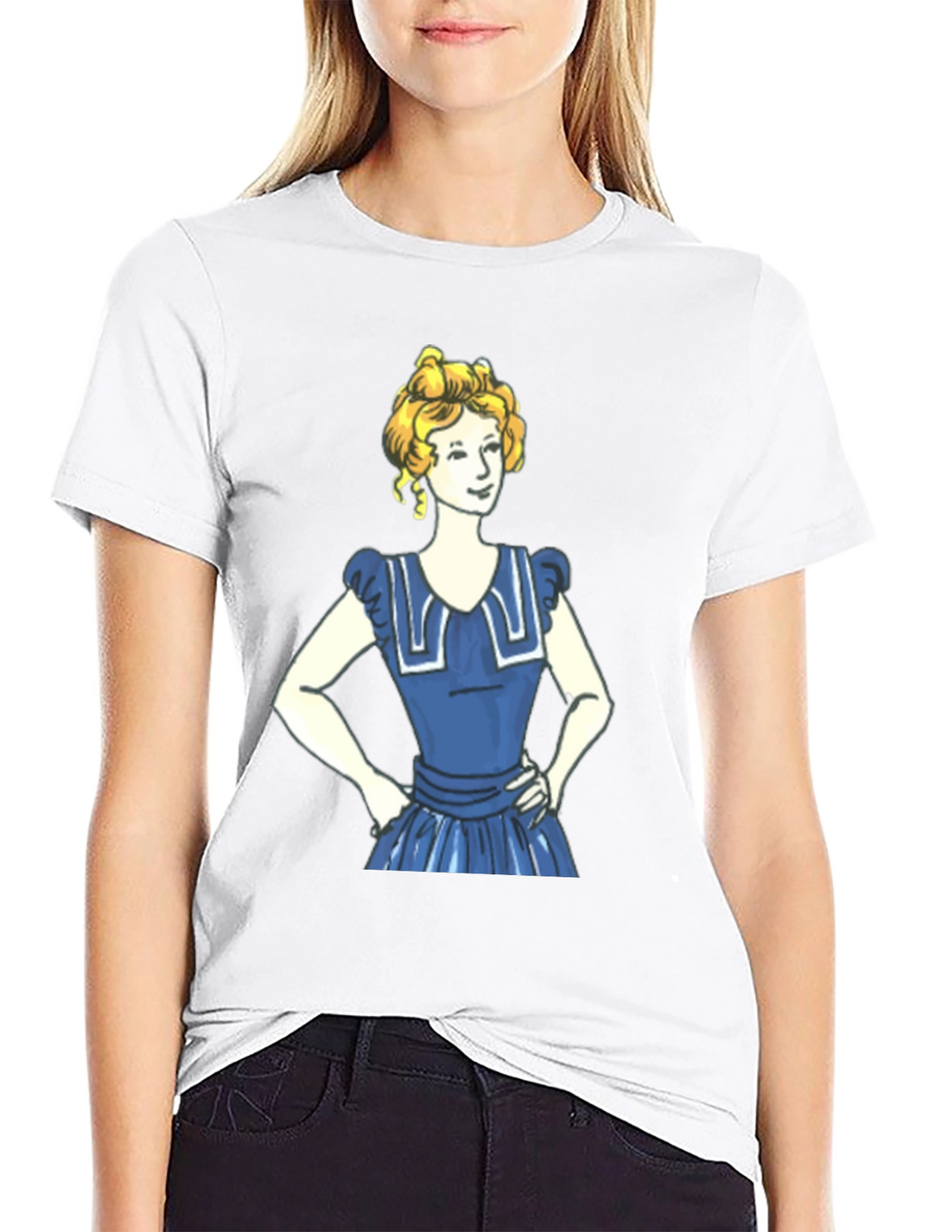 Cartoon Girl Print Black T-Shirt