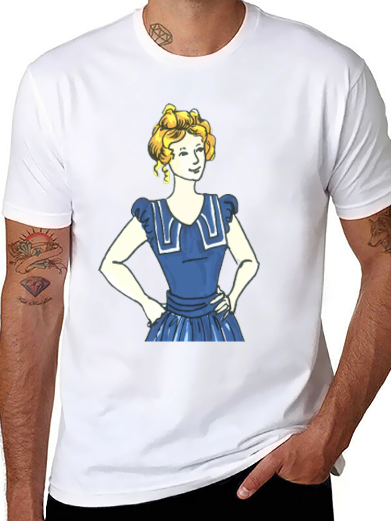 Cartoon Girl Print Black T-Shirt