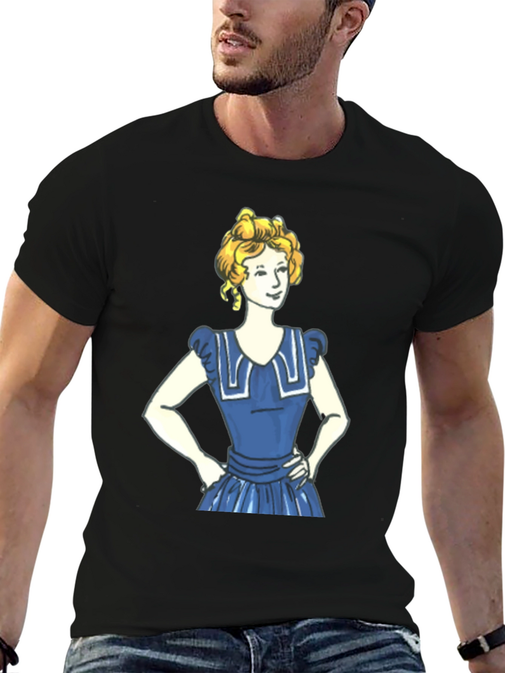 Cartoon Girl Print Black T-Shirt