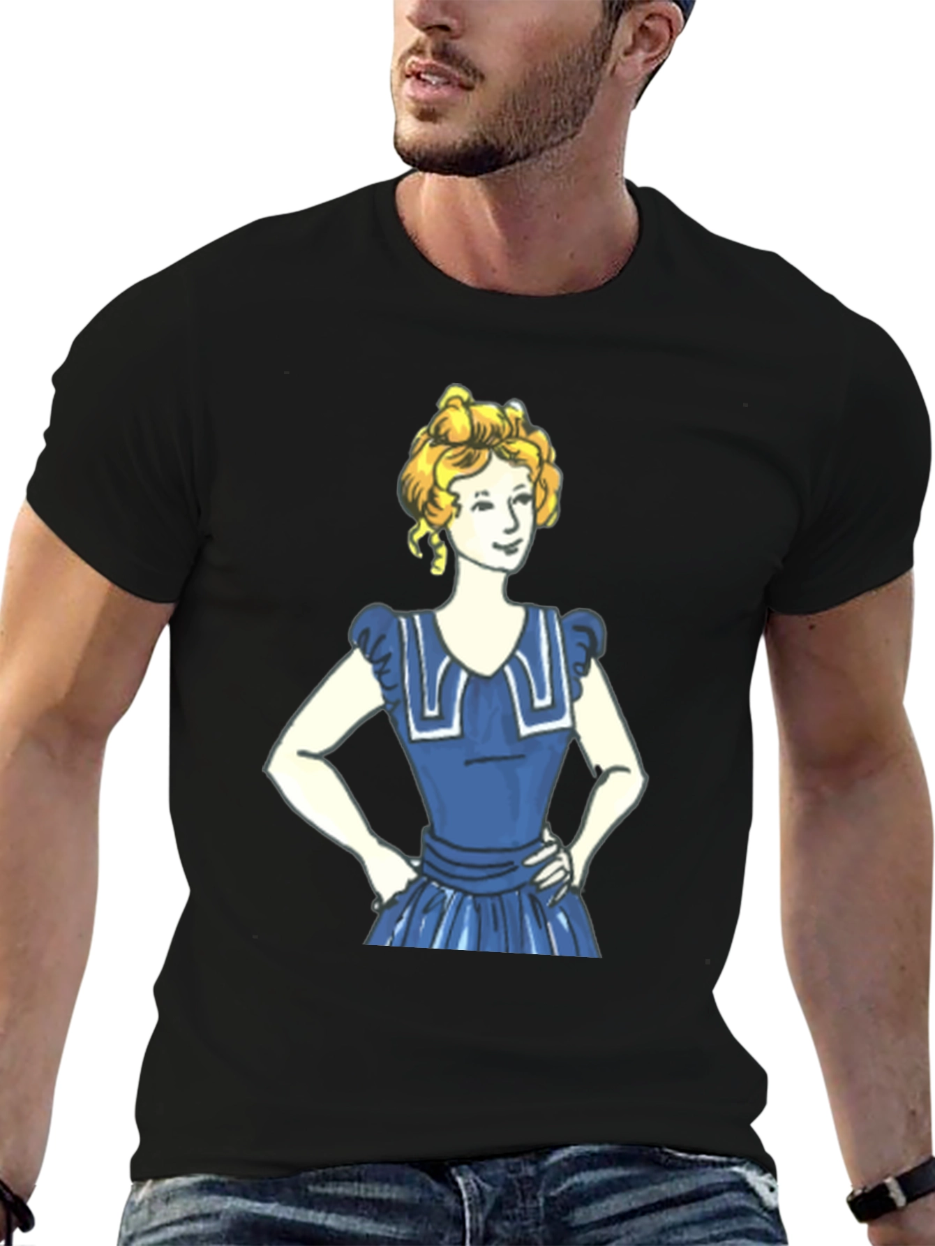 Cartoon Girl Print Black T-Shirt