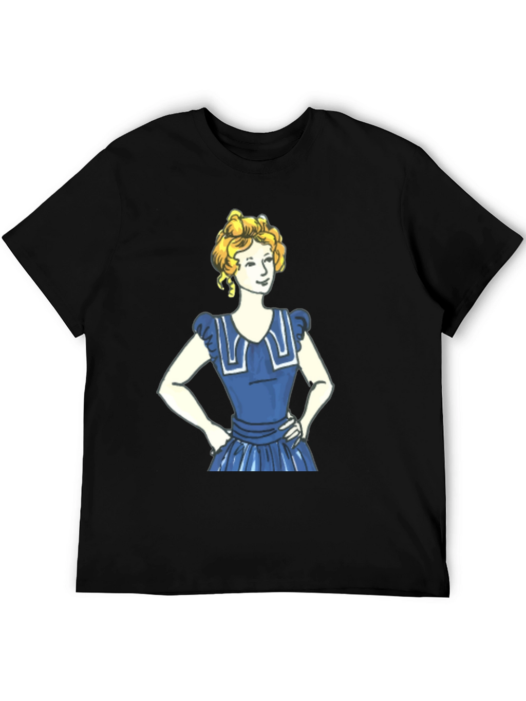 Cartoon Girl Print Black T-Shirt