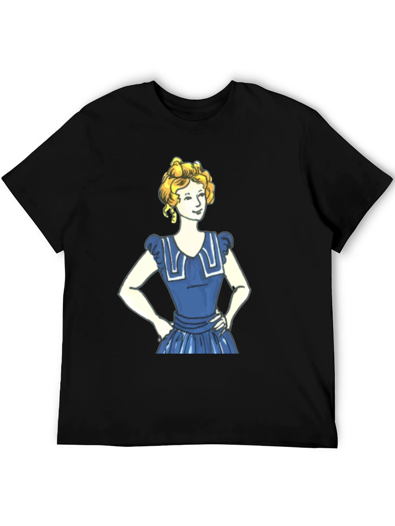 Cartoon Girl Print Black T-Shirt