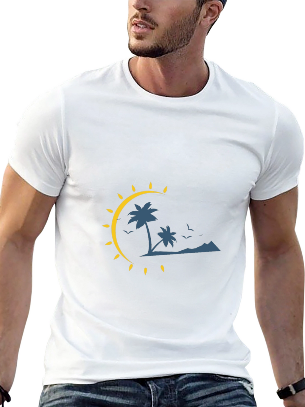 Tropical Palm Tree Graphic Black Tee