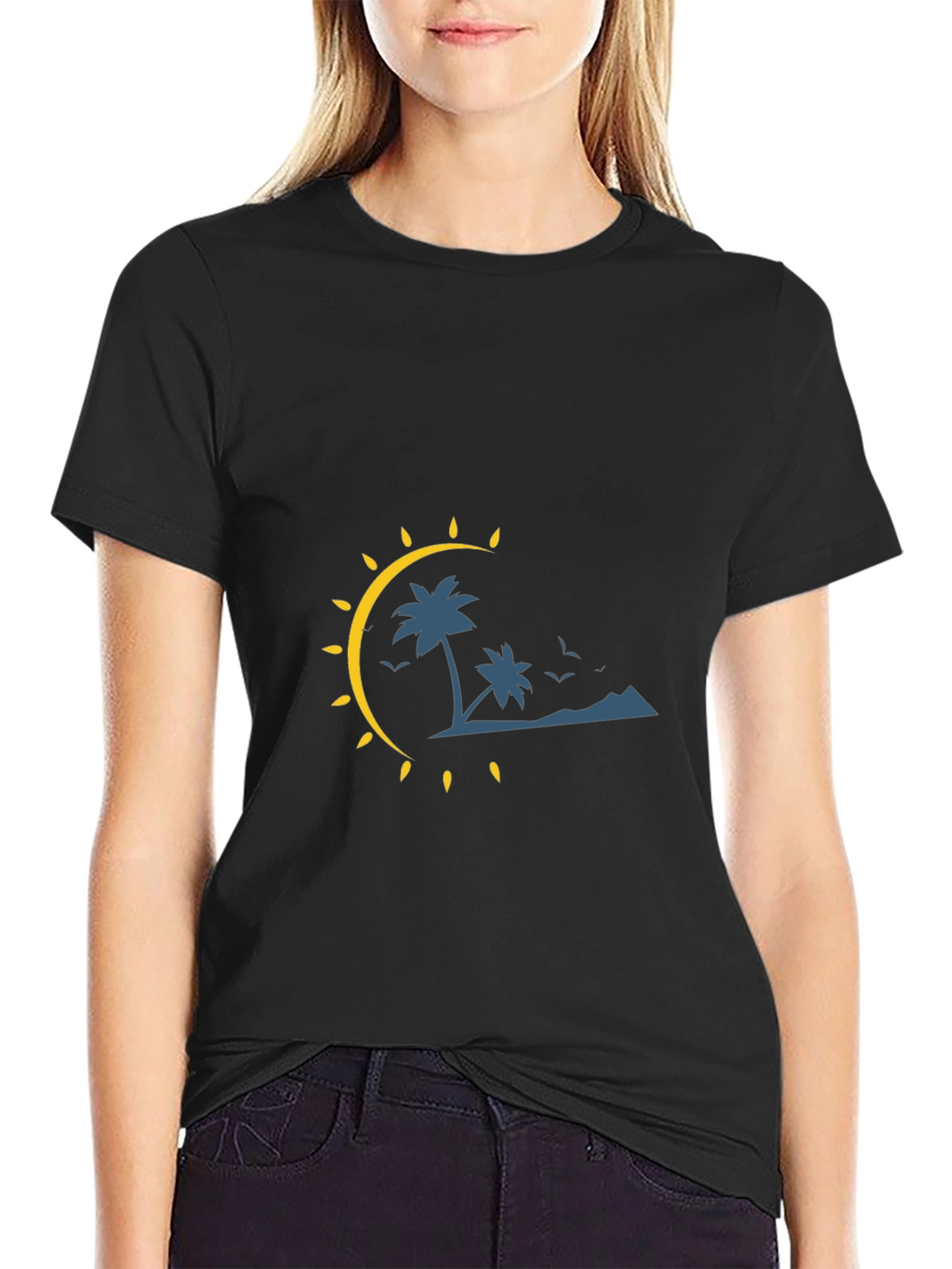 Tropical Palm Tree Graphic Black Tee