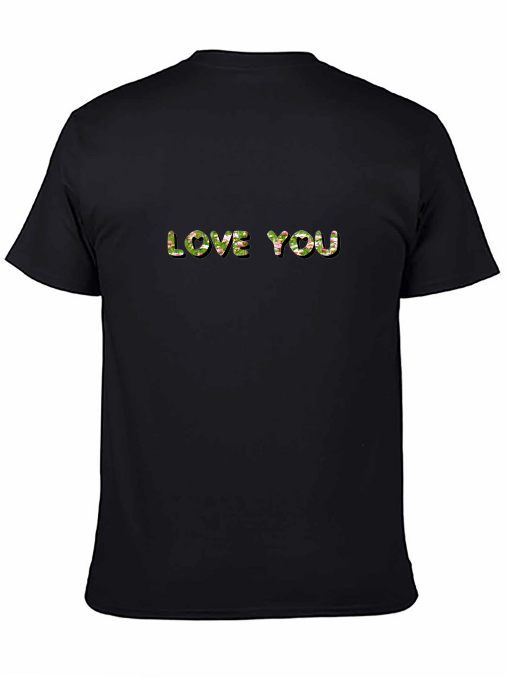 Love You Floral Print Black T-Shirt