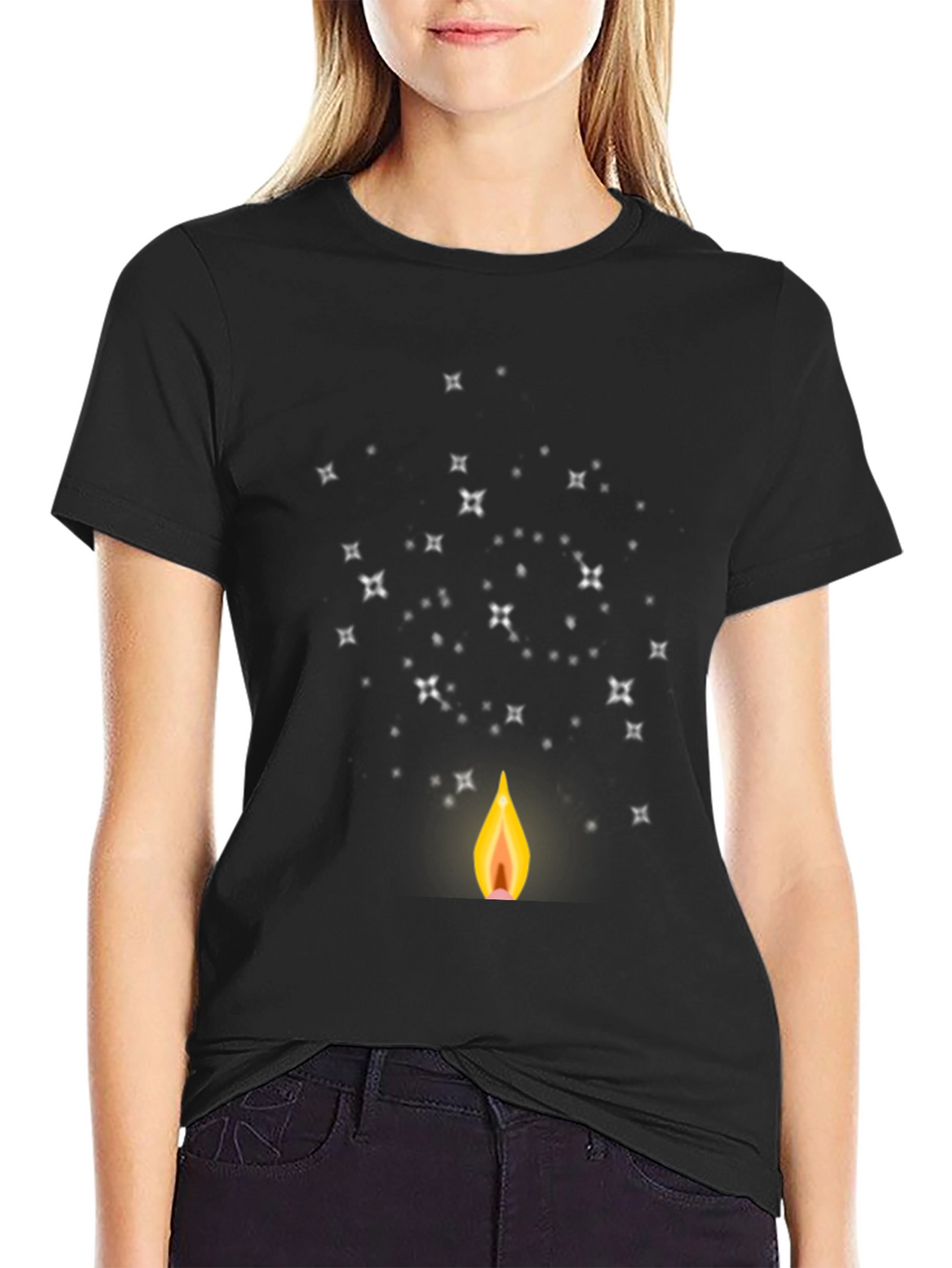 Mens Black Graphic Tee - Candle & Stars Design