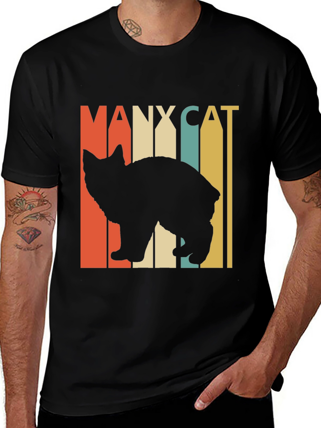 Manx Cat Retro Style T-Shirt