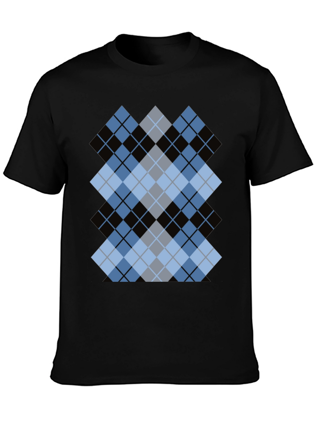 Stylish Black T-Shirt with Argyle Diamond Design