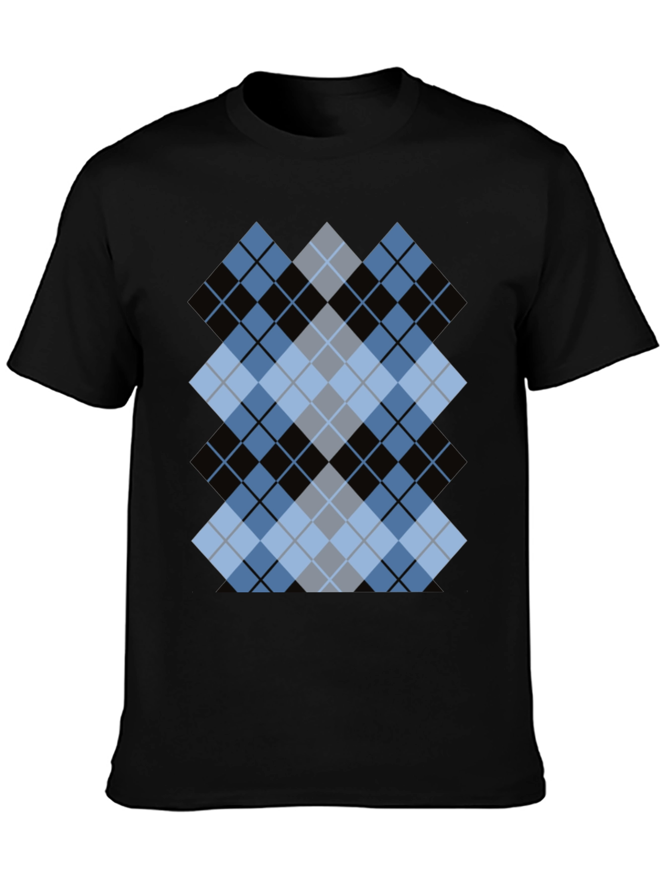 Stylish Black T-Shirt with Argyle Diamond Design