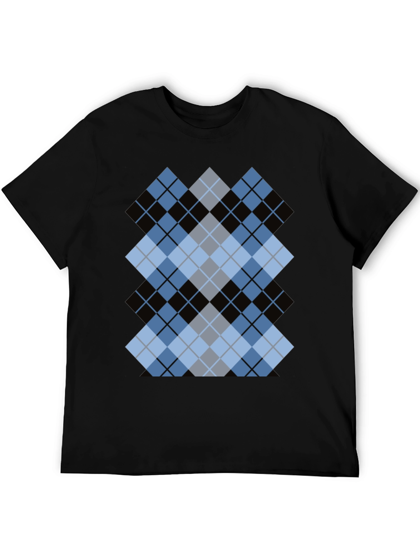 Stylish Black T-Shirt with Argyle Diamond Design