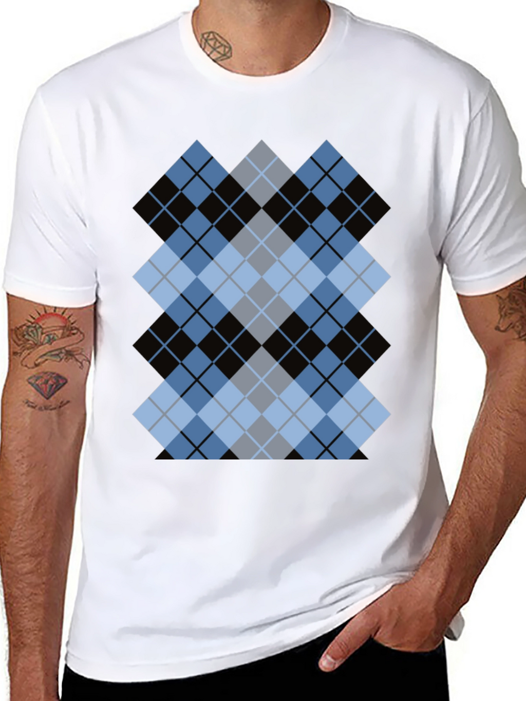 Stylish Black T-Shirt with Argyle Diamond Design