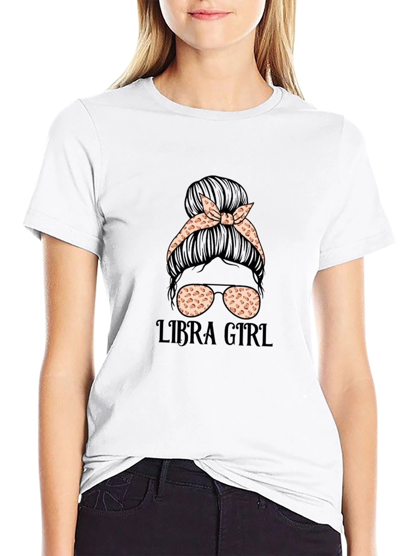 Libra Girl Messy Bun T-Shirt - Zodiac Tee