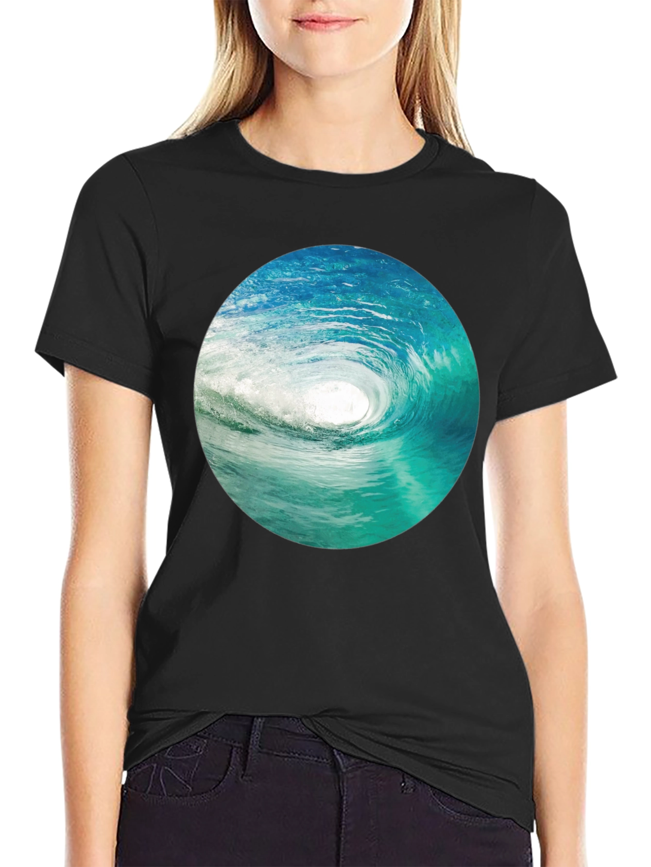 Ocean Wave Graphic Black T-Shirt