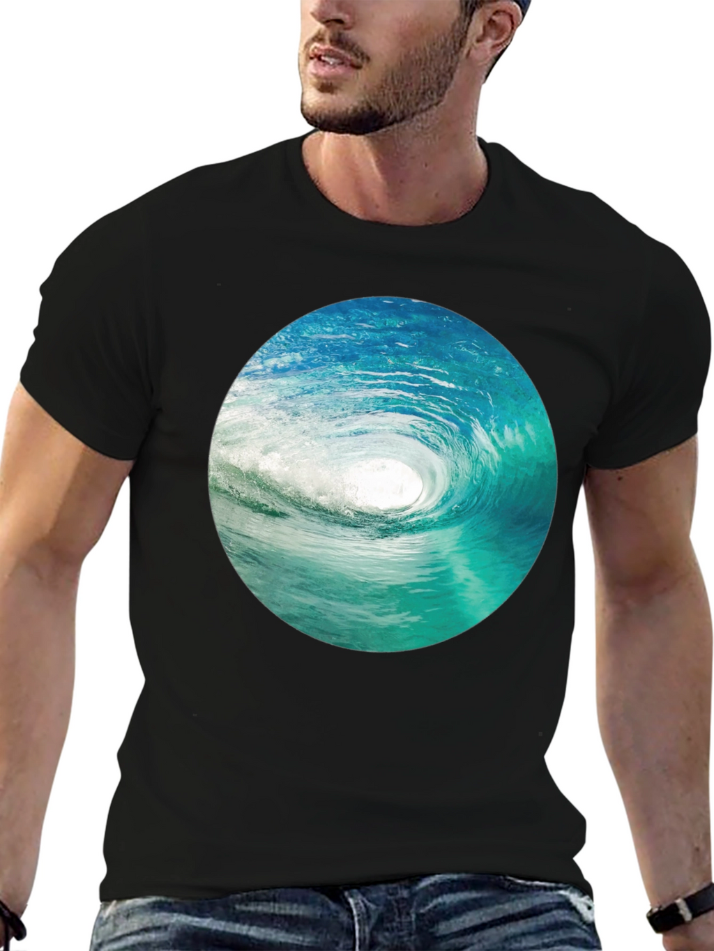 Ocean Wave Graphic Black T-Shirt