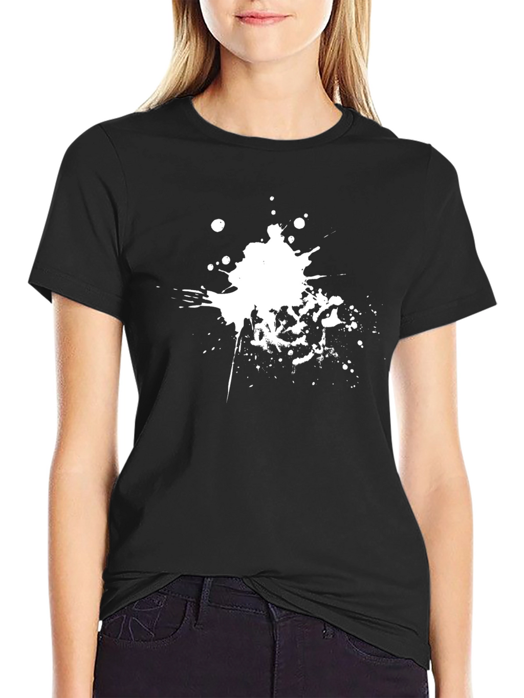 Black T-Shirt with White Splatter Design