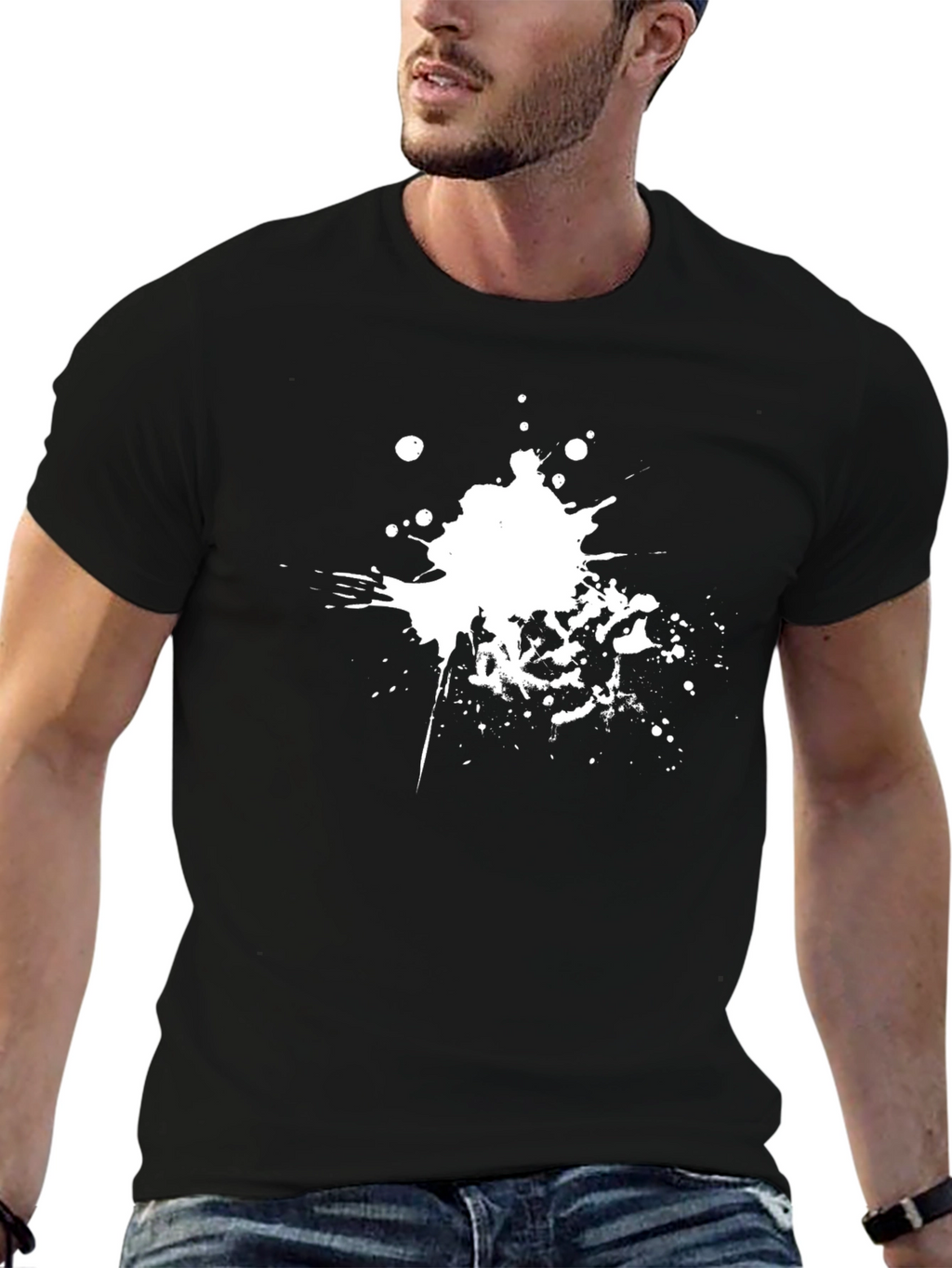 Black T-Shirt with White Splatter Design