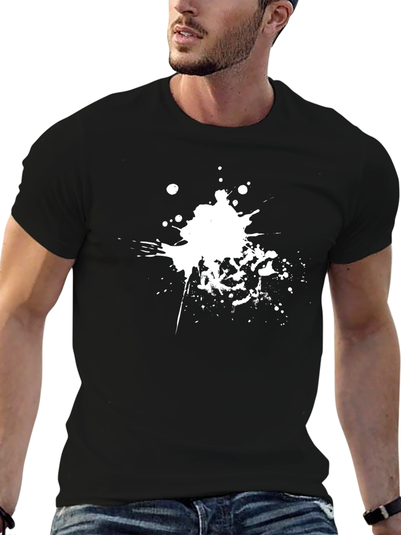 Black T-Shirt with White Splatter Design