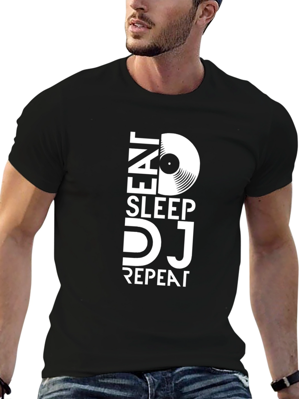 Eat Sleep DJ Repeat Black Graphic T-Shirt