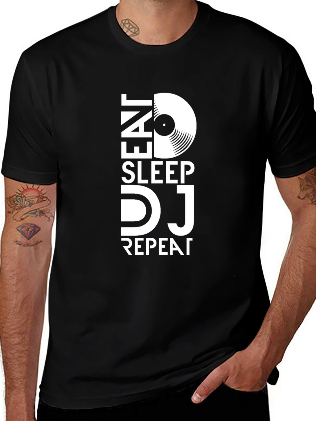 Eat Sleep DJ Repeat Black Graphic T-Shirt