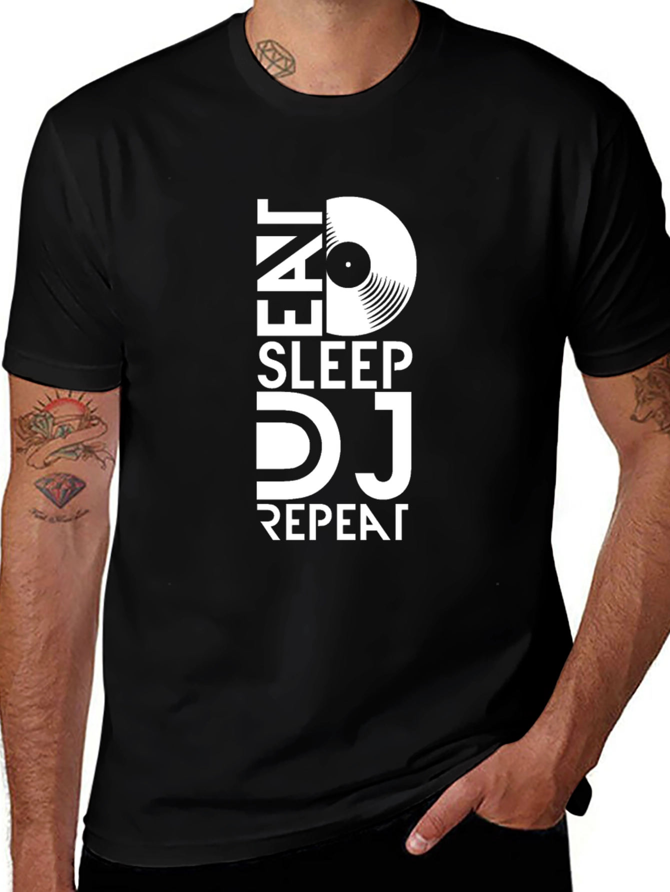 Eat Sleep DJ Repeat Black Graphic T-Shirt