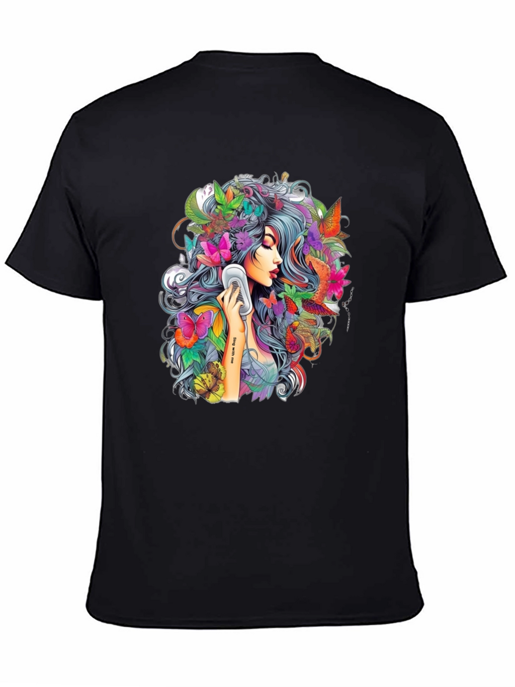 Floral Girl Graphic Print Black T-Shirt
