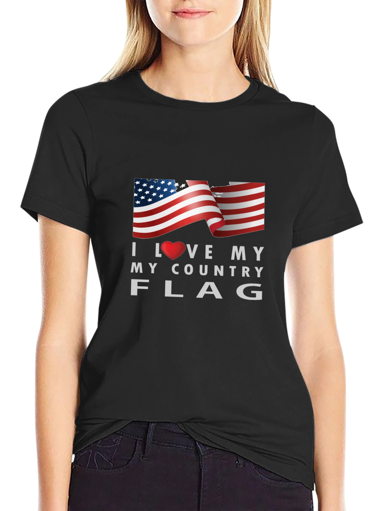 I Love My Country Flag Graphic Tee Patriotic T-Shirt