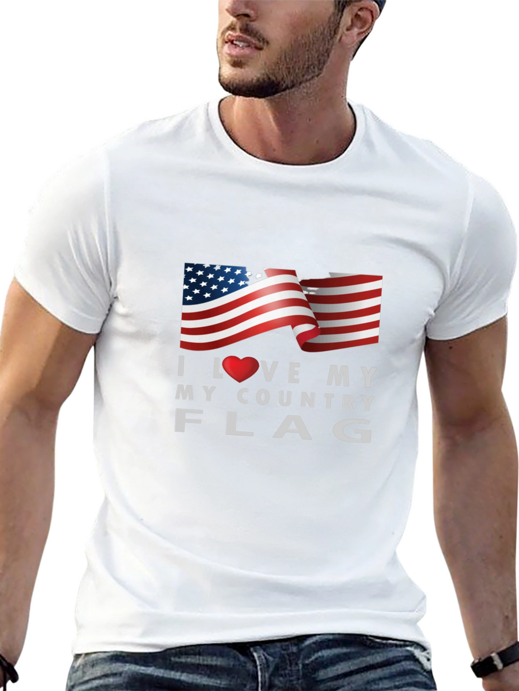 I Love My Country Flag Graphic Tee Patriotic T-Shirt