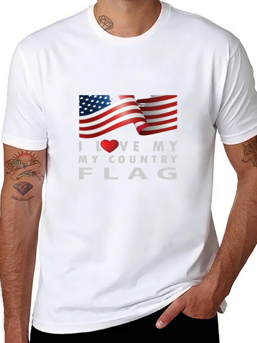 I Love My Country Flag Graphic Tee Patriotic T-Shirt