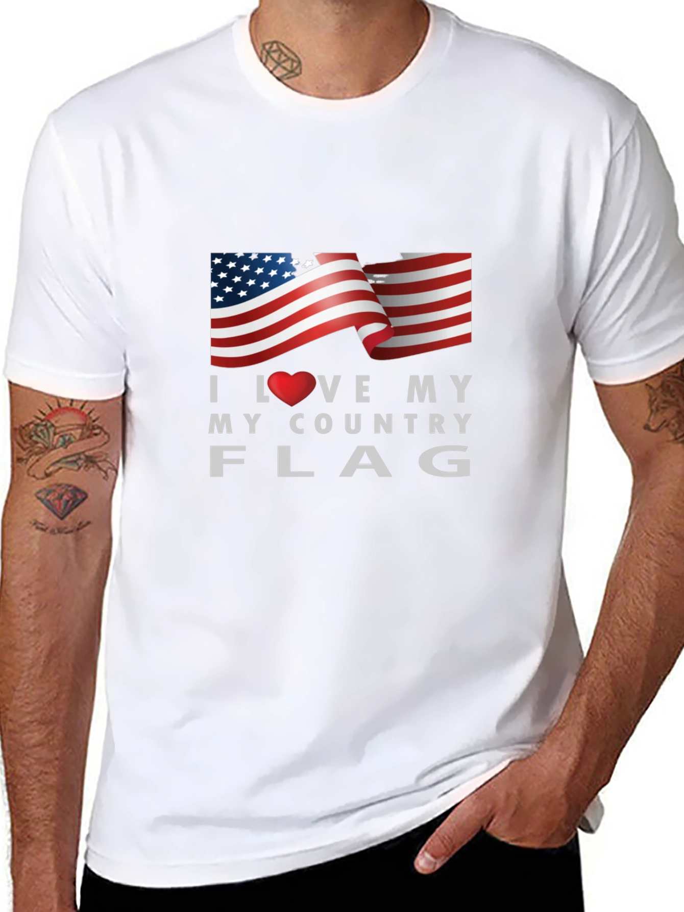 I Love My Country Flag Graphic Tee Patriotic T-Shirt