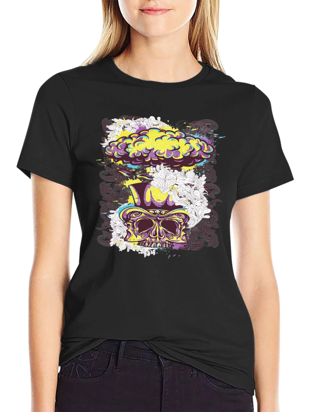 Skull Floral Explosion Graphic Tee