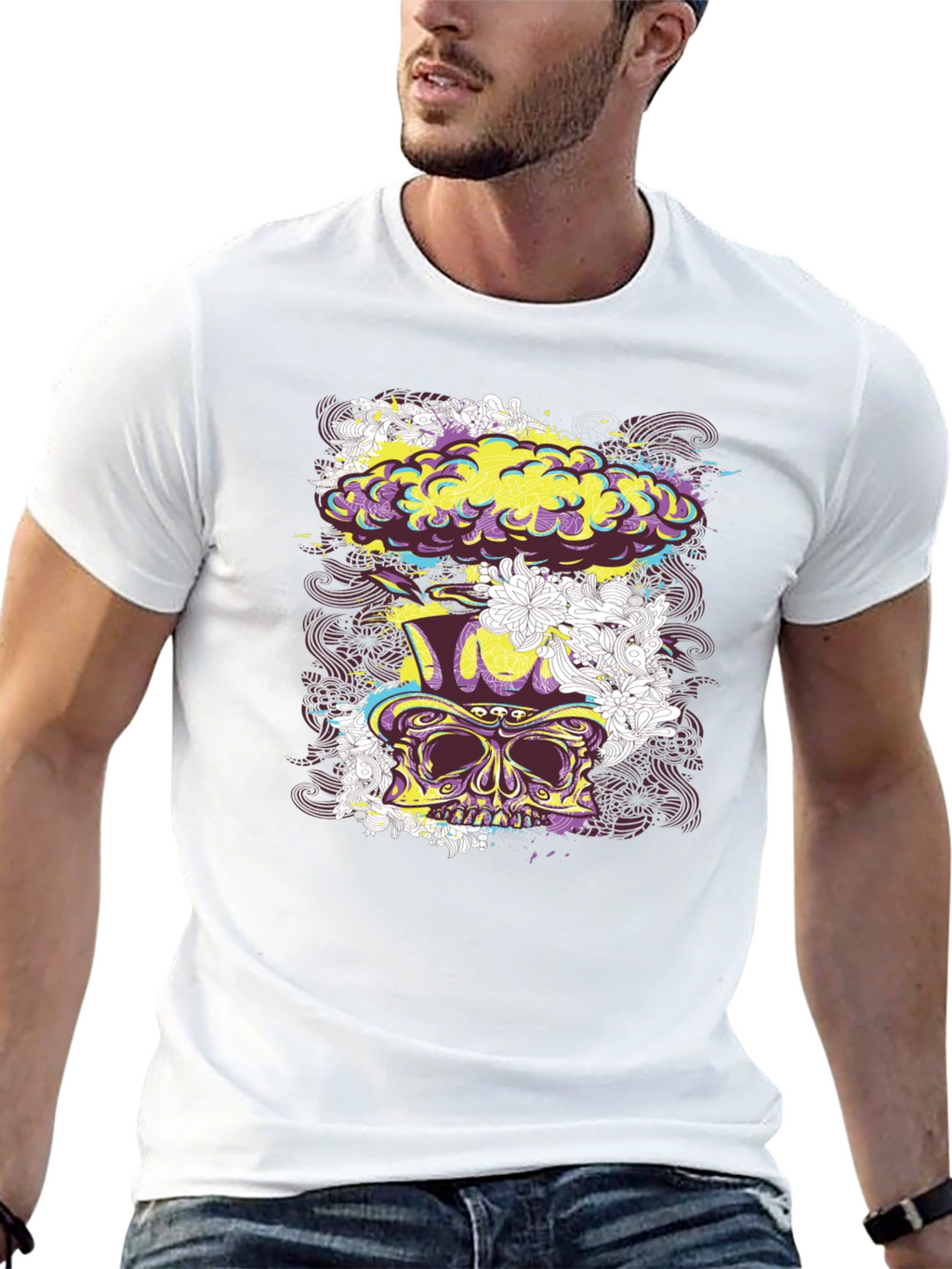 Skull Floral Explosion Graphic Tee