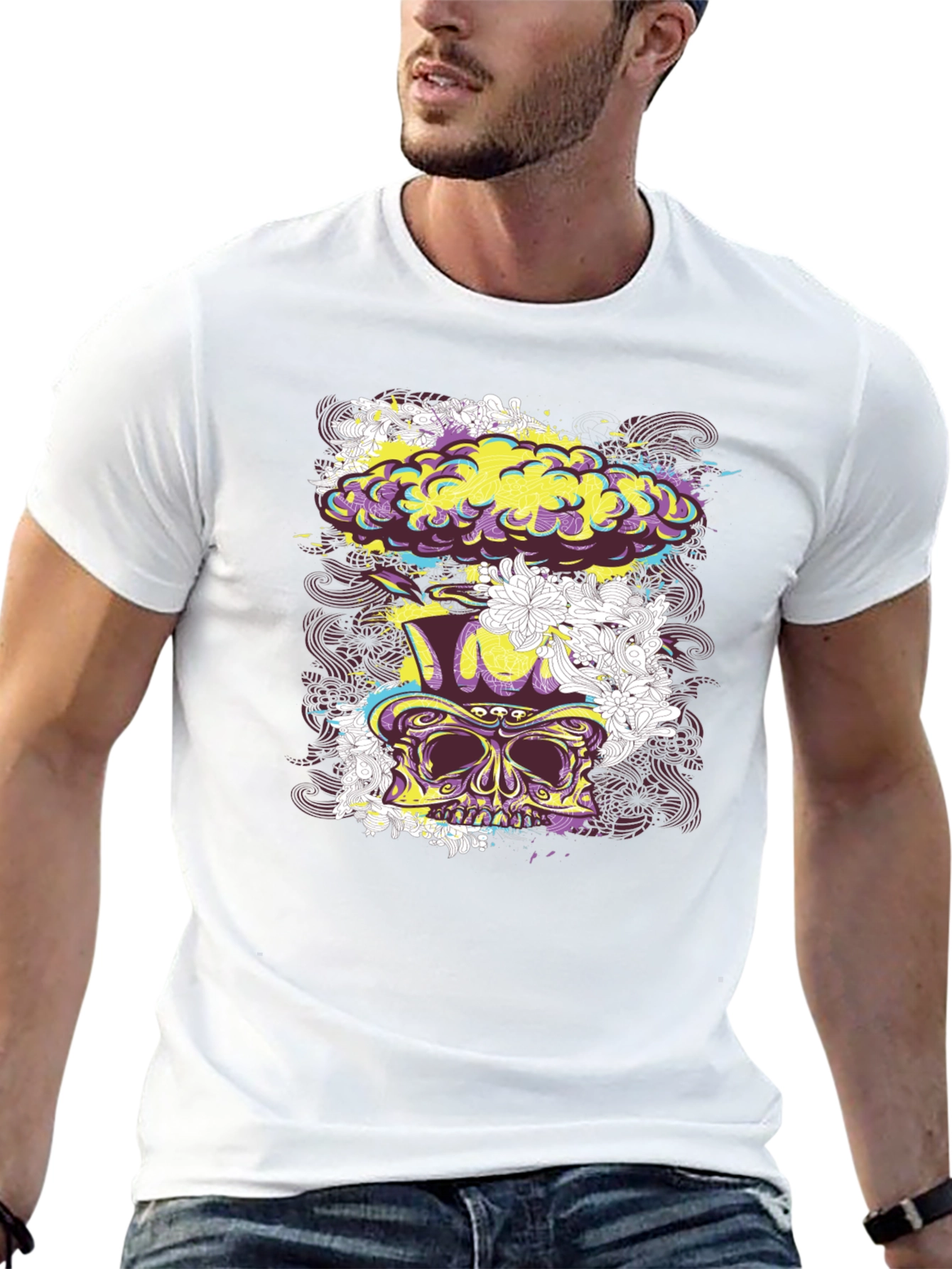 Skull Floral Explosion Graphic Tee