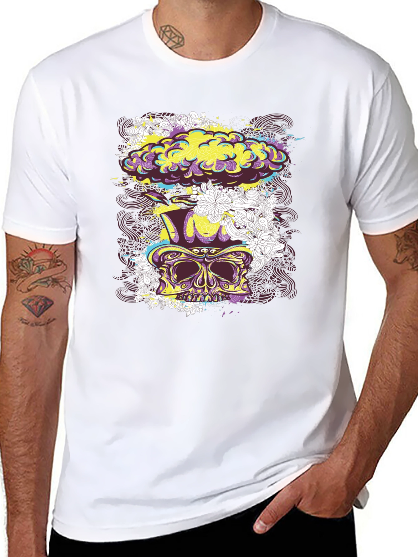 Skull Floral Explosion Graphic Tee