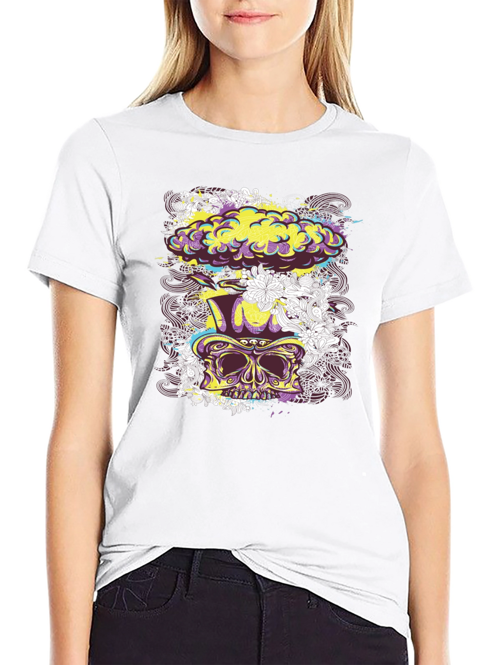 Skull Floral Explosion Graphic Tee