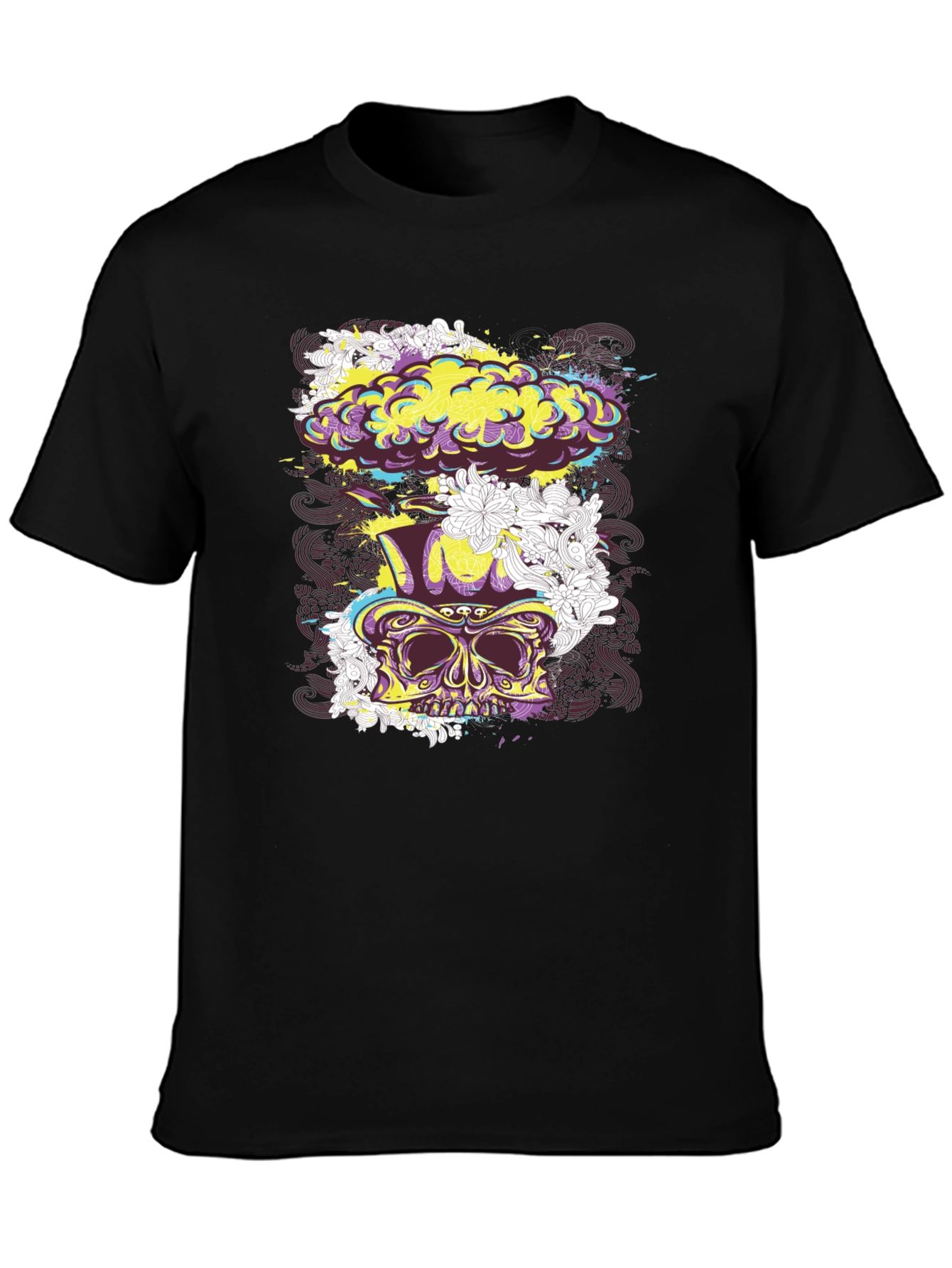 Skull Floral Explosion Graphic Tee