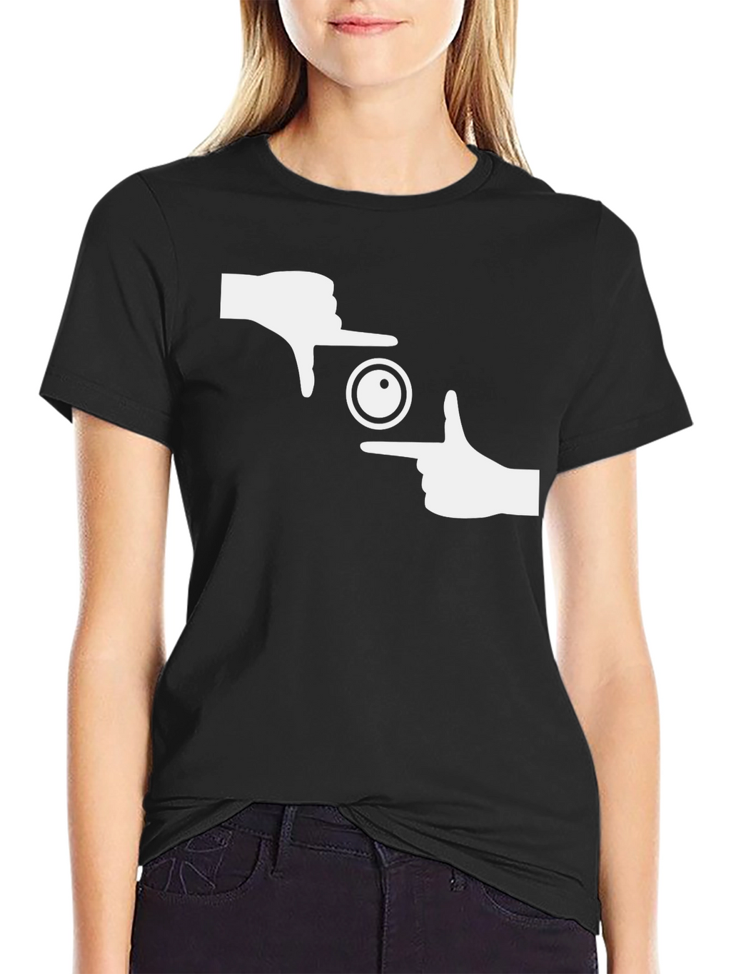 Photographer Frame Hands Graphic Tee - Black Cotton T-Shirt