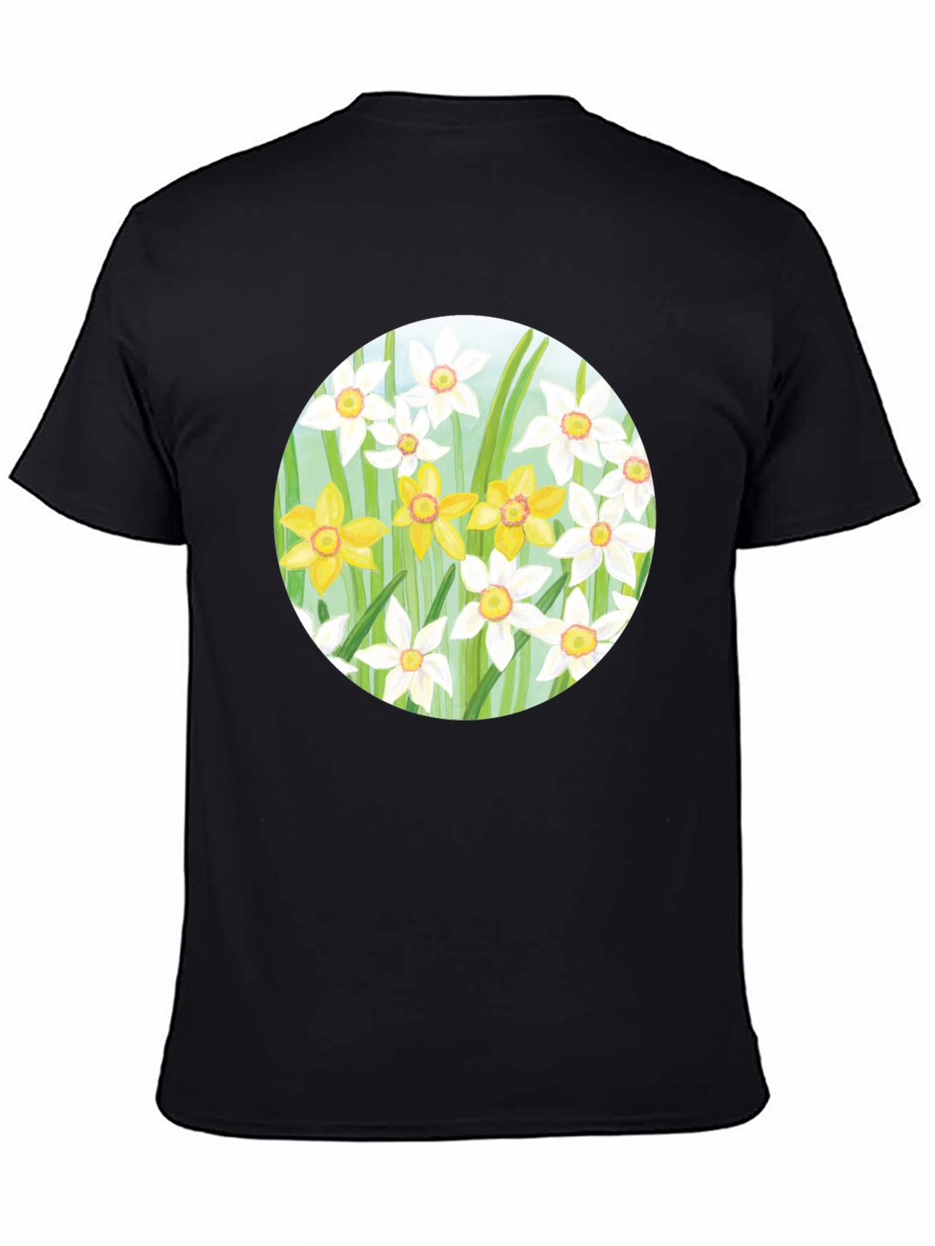 Floral Daffodil Print Black T-Shirt