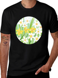 Floral Daffodil Print Black T-Shirt
