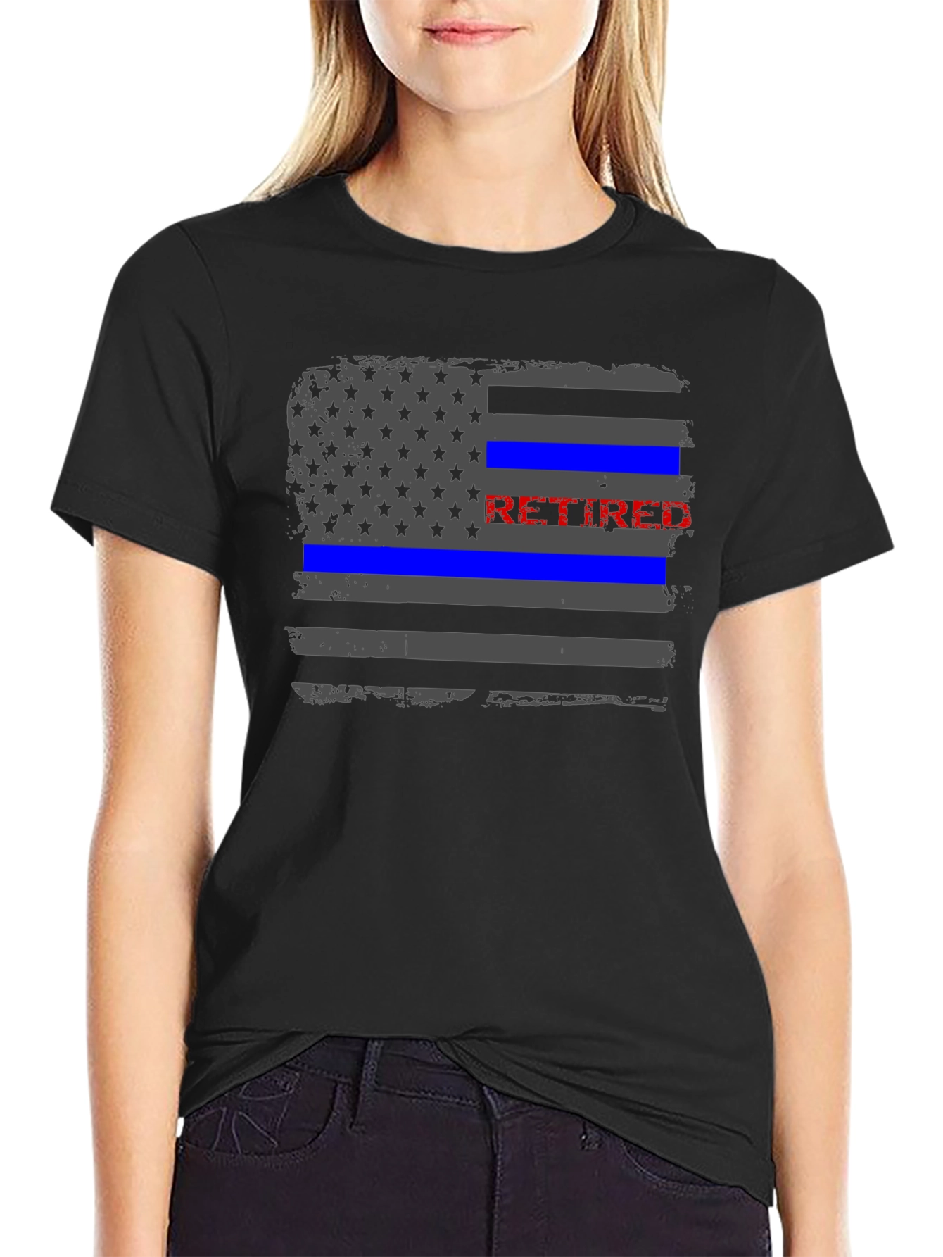 Retired Police Officer Thin Blue Line Flag T-Shirt